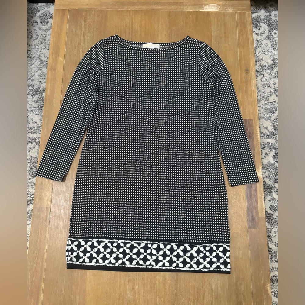 Michael Kors Black and White Geometric Midi Dress
